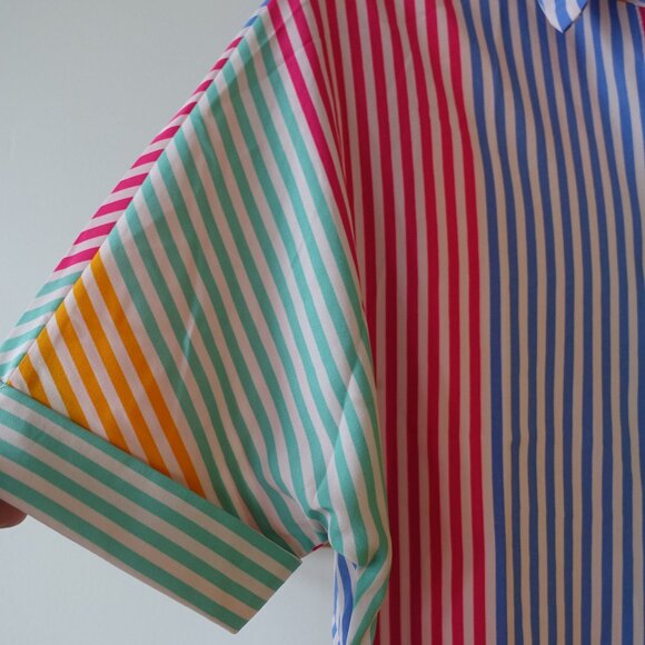 Shein rainbow pink orange blue green stripe batwing top M 6 Medium S SMall SM - Picture 4 of 11